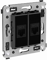Розетка компьютерная без рамки DKC Avanti 2-м. RJ45+RJ45 6е черный квадрат картинка
